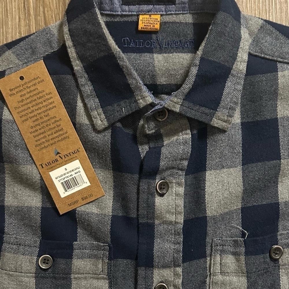Tailor Vintage | Luxe Performance Plaid Flannel in Grey/Navy (Small) - Picture 8 of 8